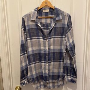 Anthropologie Bella Dahl gauze cotton line and blue plaid shirt-Small
